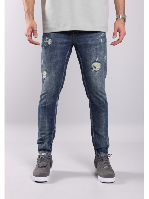 0020 Süper Slim Fit Mavi Yıkamalı Rahat Denim Erkek Jeans