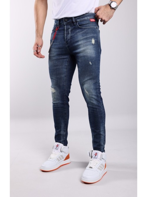 0020 Süper Slim Fit Mavi Yırtıklı Rahat Denim Erkek Jeans