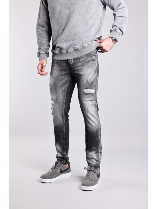 333 Slim Fit Gri Yırtıklı Rahat Denim Erkek Jeans