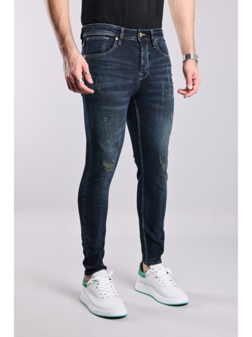 0020 Süper Slim Fit Koyu Lacivert Yeşil Tintli Rahat Denim Erkek Jeans 