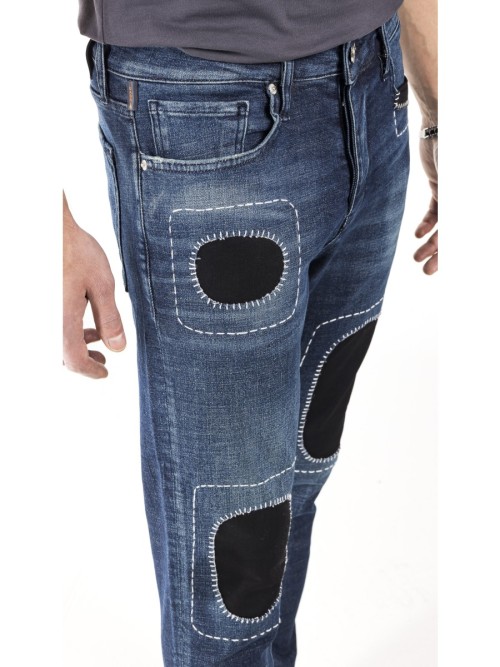 0020 Süper Slim Fit Özel İşlemeli Yamalı Mavi Rahat Denim  Erkek Jeans