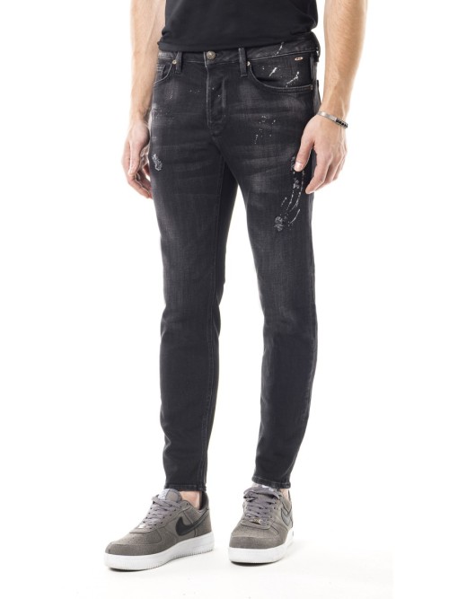 1100 Slim Fit Siyah Yıkamalı  Yırtıklı Rahat Denim Erkek Jeans