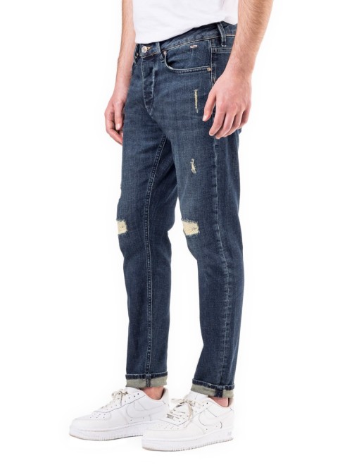 0020 Süper Slim Fit Koyu Lacivert Yırtıklı Rahat Denim Erkek Jeans