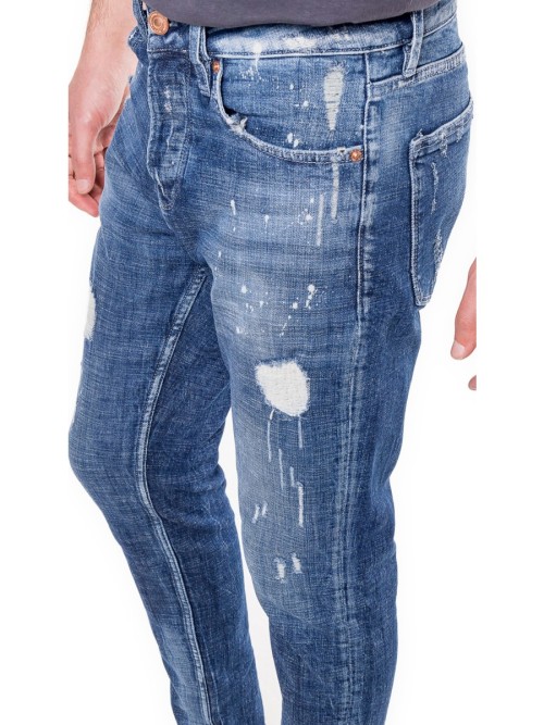 0020 Süper Slim Fit Açık Mavi Yırtıklı Yıkamalı Rahat Denim Erkek Jeans