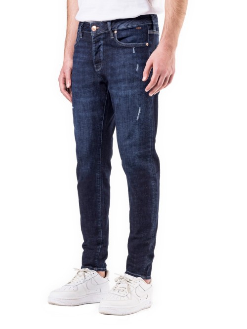 0020 Süper Slim Fit Koyu Lacivert Yırtıklı Rahat Denim Erkek Jeans