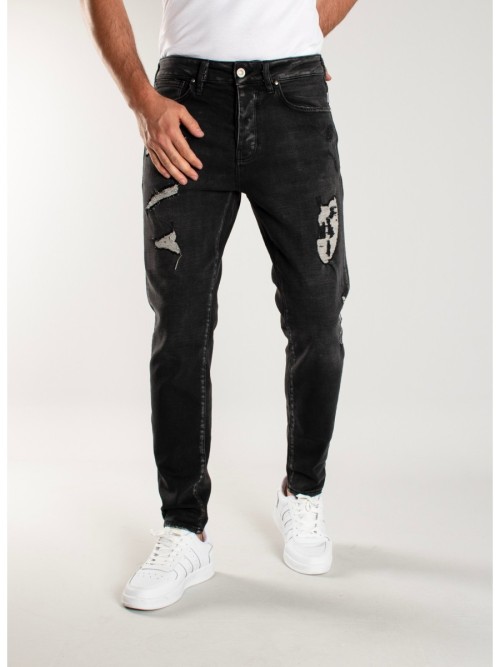 0020 Süper Slim Fit Siyah Yıkamalı Yırtıklı Erkek Jeans
